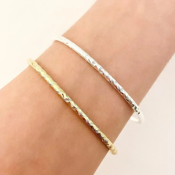 Jewelry - 925 Sterling Silver Textured Cuff Bracelet Shiny Bangle Bracelet Silver or Gold
